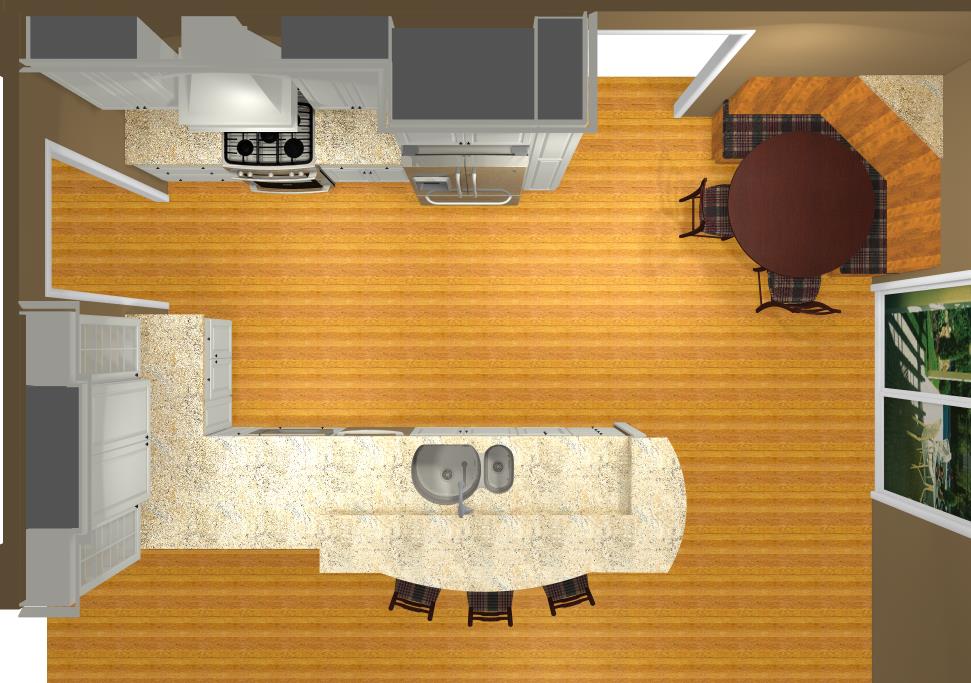 computer color drawing of kitchen looking down on shape