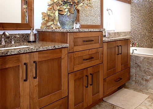 Showplace Bath Vanities In Various Medium Tones And Finishes