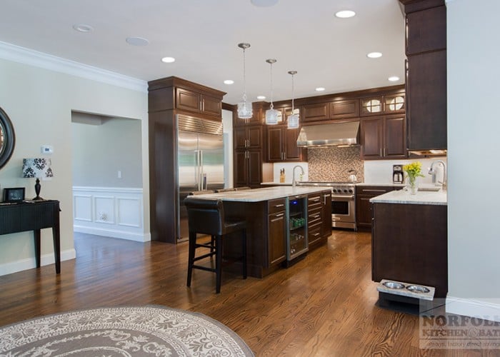 Cherry Kitchen with island mini fridge