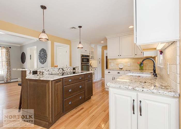 Bedford NH kitchen - white cabinets with maple island
