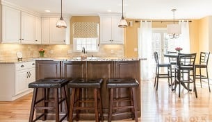 White Kitchen With Maple Accent Island - Bedford, NH