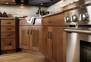 cherry shaker door cabinets showing base cabinets