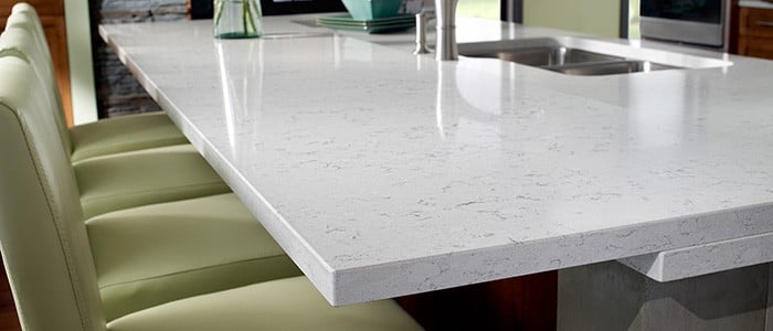 close up of a white quartz kitchen countertop