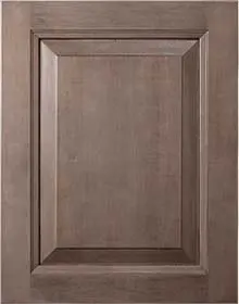 raised panel cabinet door style in a grey brown stain finish