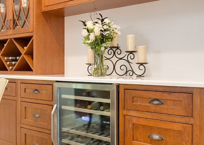 wine fridge in cherry credenza wall