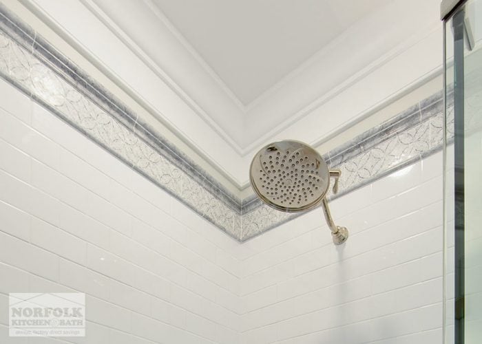 rainfall style shower head in brushed stainless finish