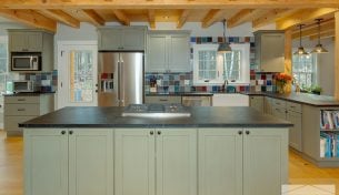 Rustic Green Kitchen With Soapstone - Dunstable, MA