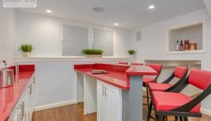 White Dry Bar With Red Quartz - Dedham, MA