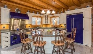 Log Cabin Kitchen With Blue Appliances - Londonderry, NH