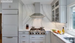 Grey Showplace Kitchen With Full Backsplash - Hingham, MA