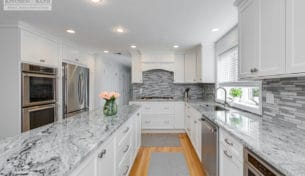 Foxborough White Kitchen With Unique Island