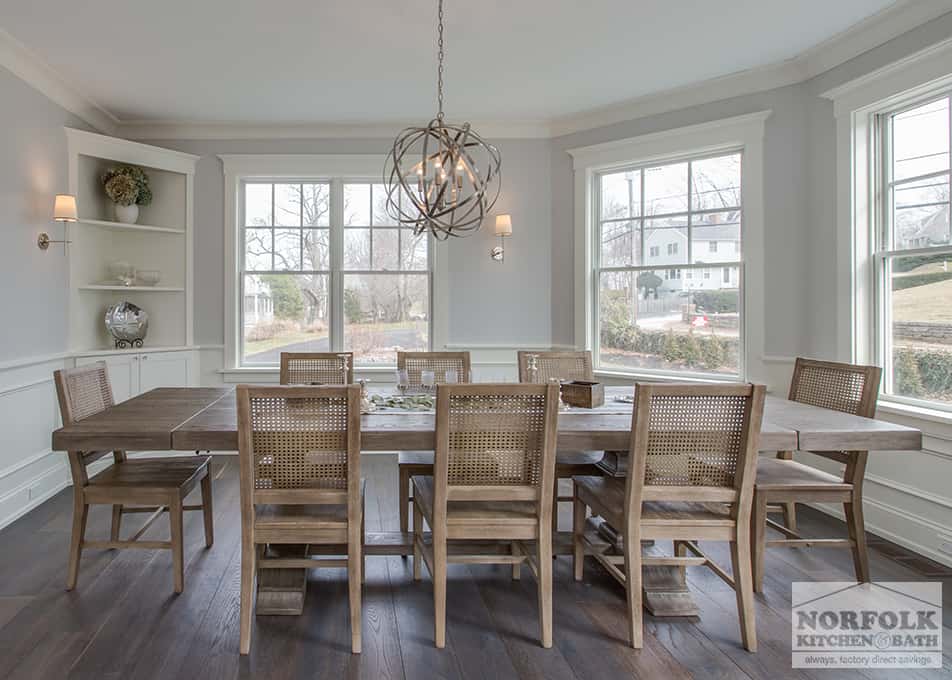 dining room with custom white hutch cabinetry