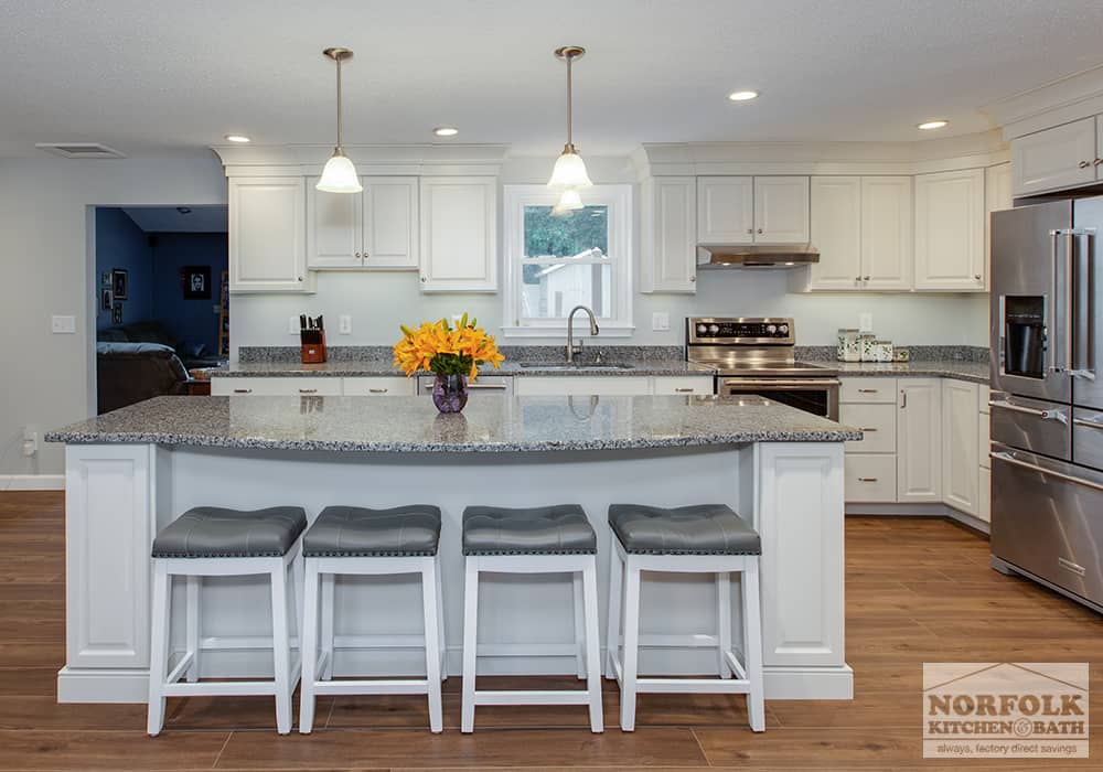 white kitchen with granite and island