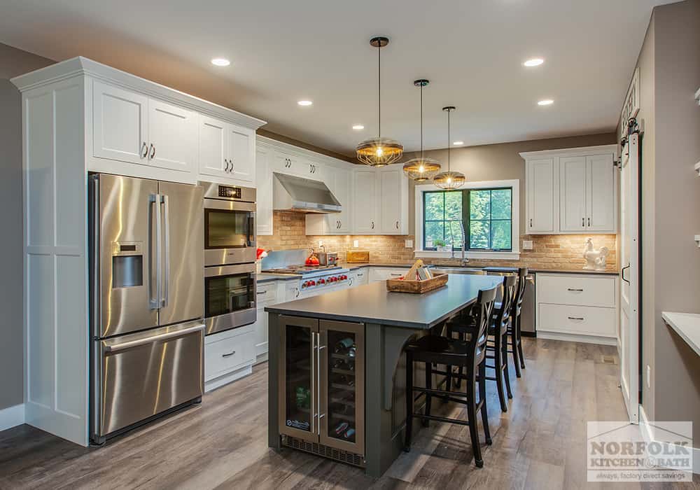 farmhouse white kitchen with island