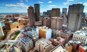 an aerial view of the city of Boston, MA