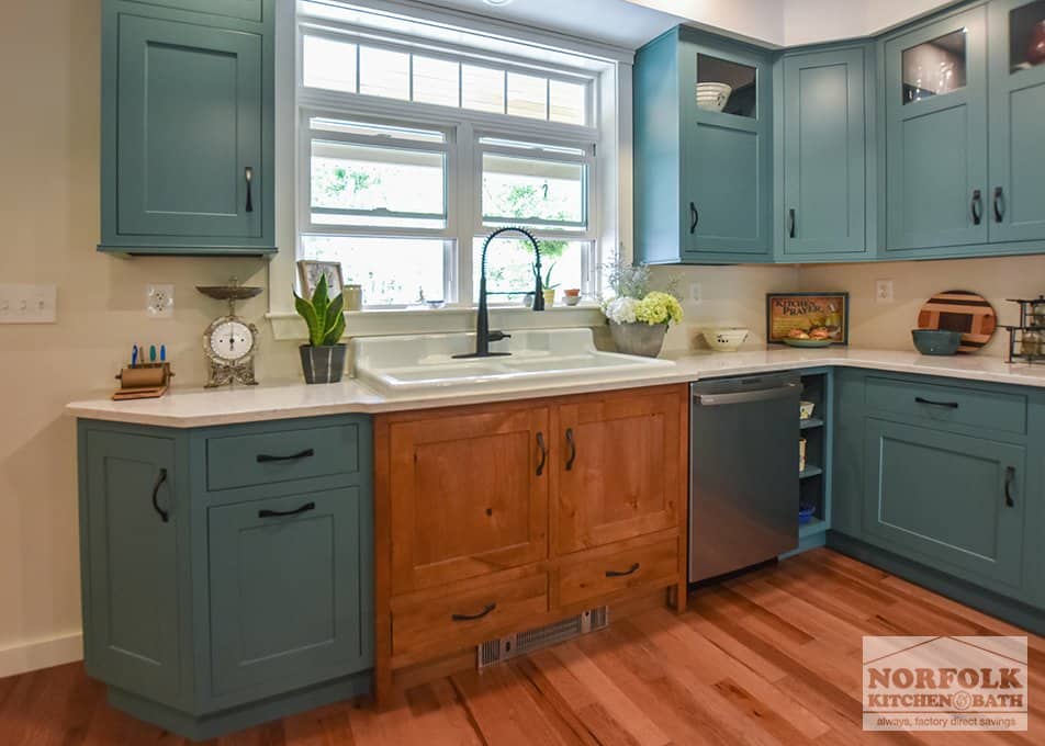 Teal Farmhouse Kitchen With Wood Accents - Bradford, NH - Norfolk