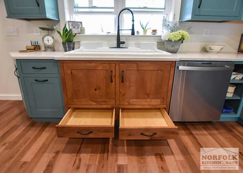 Teal Farmhouse Kitchen With Wood Accents - Bradford, NH - Norfolk