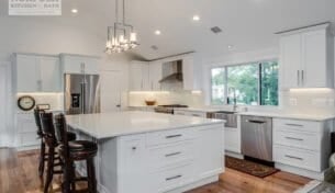 White Shaker Kitchen With Large Island - Waltham, MA