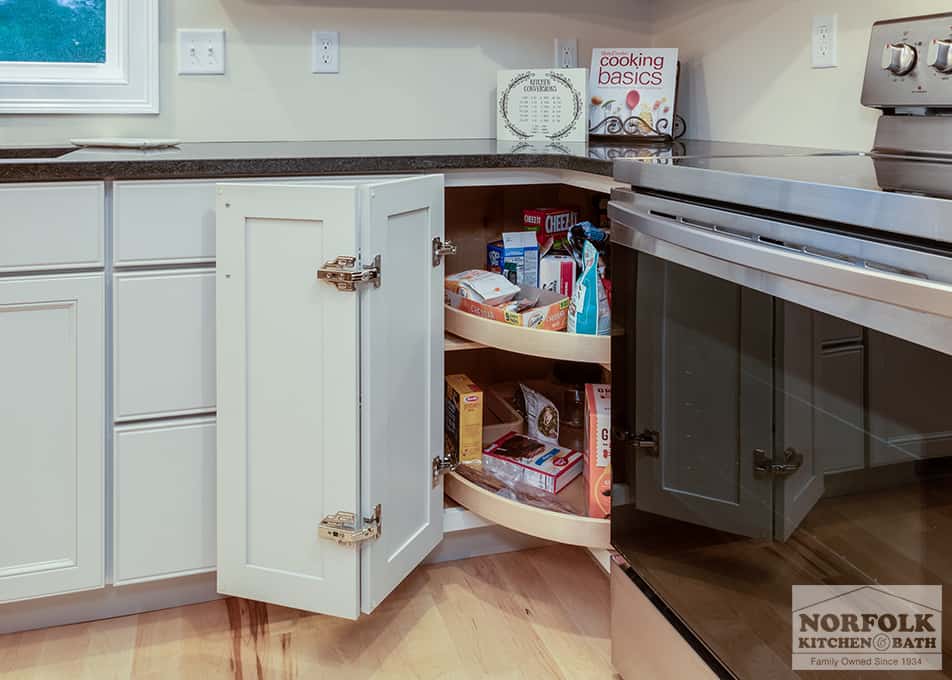 lazy susan in a Hudson, NH white kitchen remodel