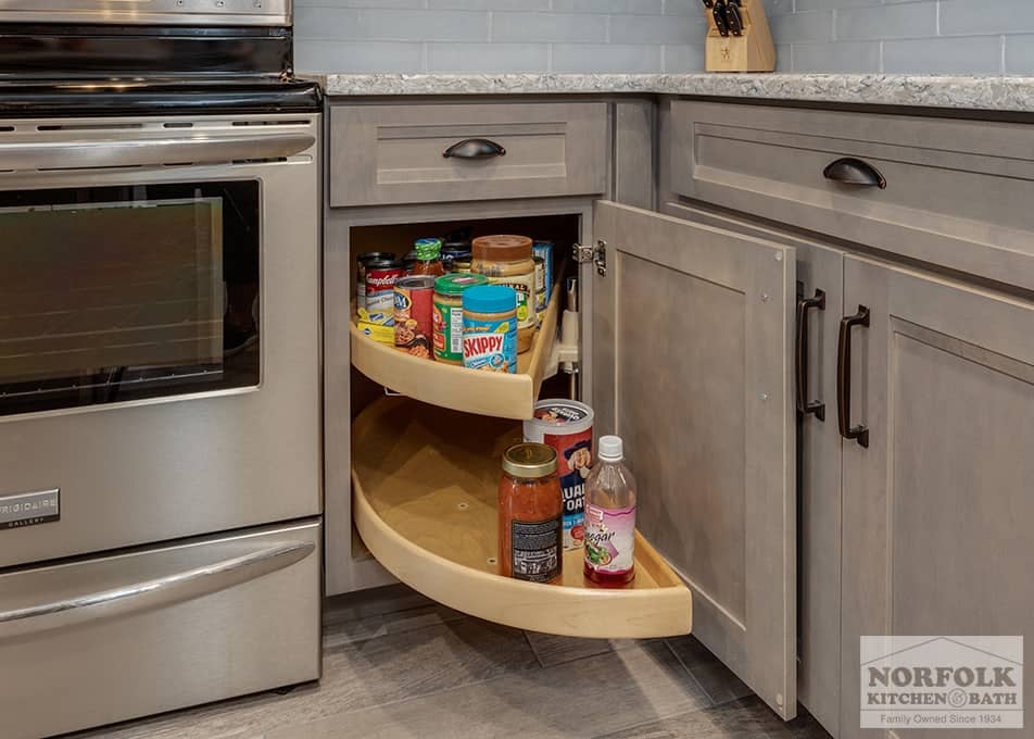 a lazy susan in a Wilmington, MA kitchen remodel