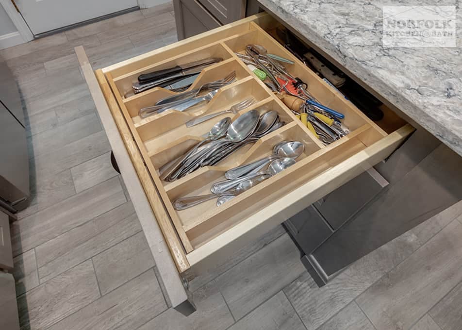 cutlery divider drawer in a kitchen remodel in Wilmington, MA