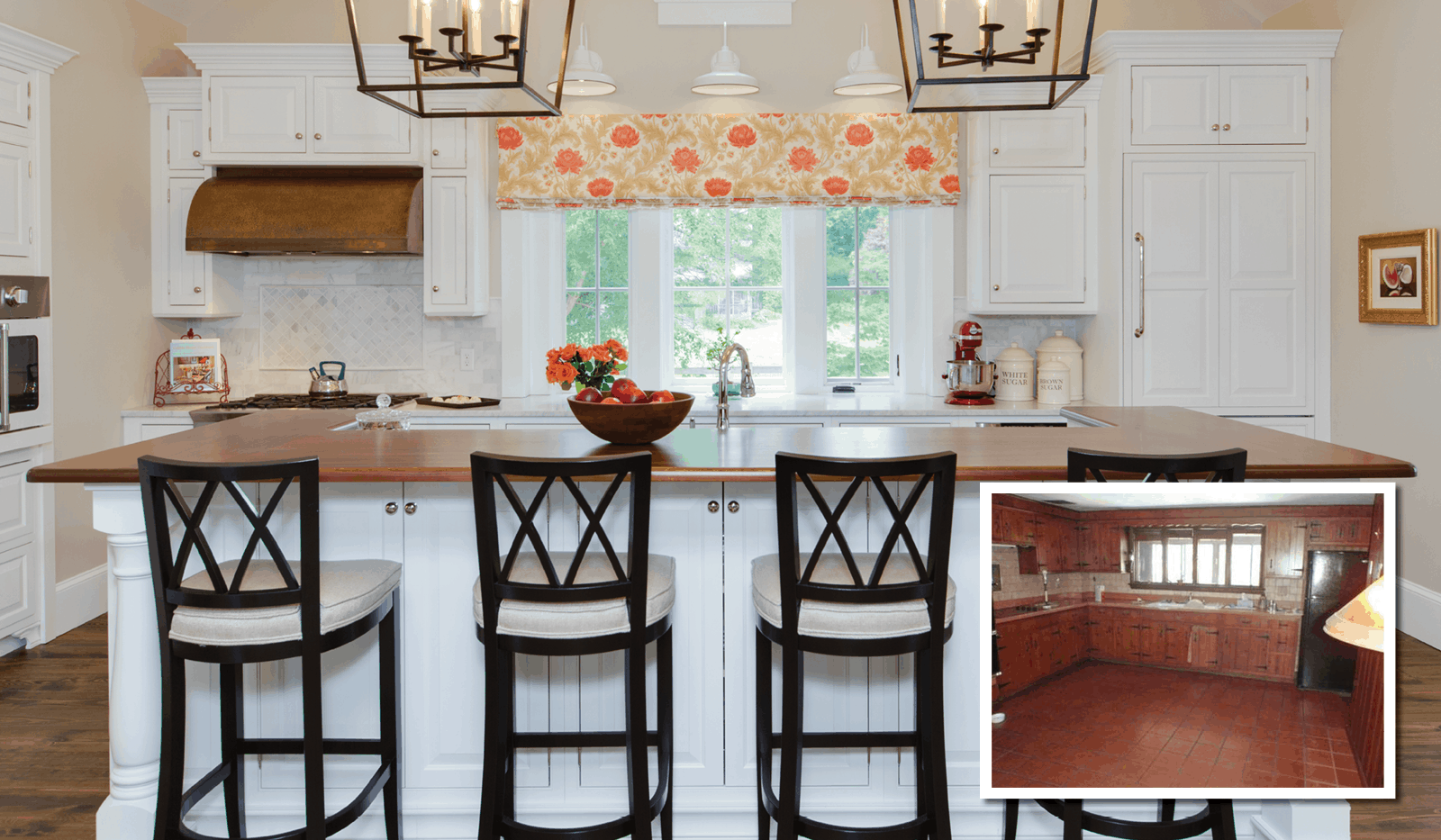 upscale kitchen remodel with white kitchen cabinets and an island