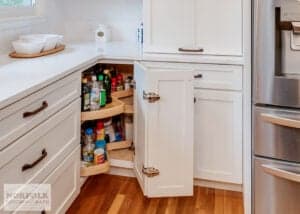 an open lazy susan cabinet