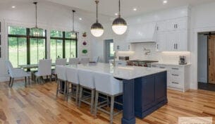 Inset White Kitchen With Navy Island - Braintree, MA