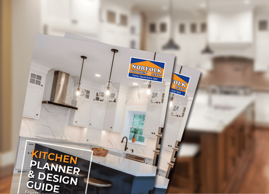 Norfolk kitchen planner guide on a blurred kitchen background