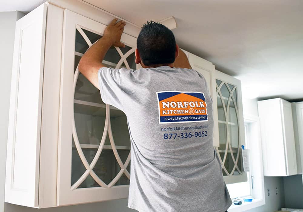 A Norfolk Kitchen & Bath contractor remodeling a white kitchen
