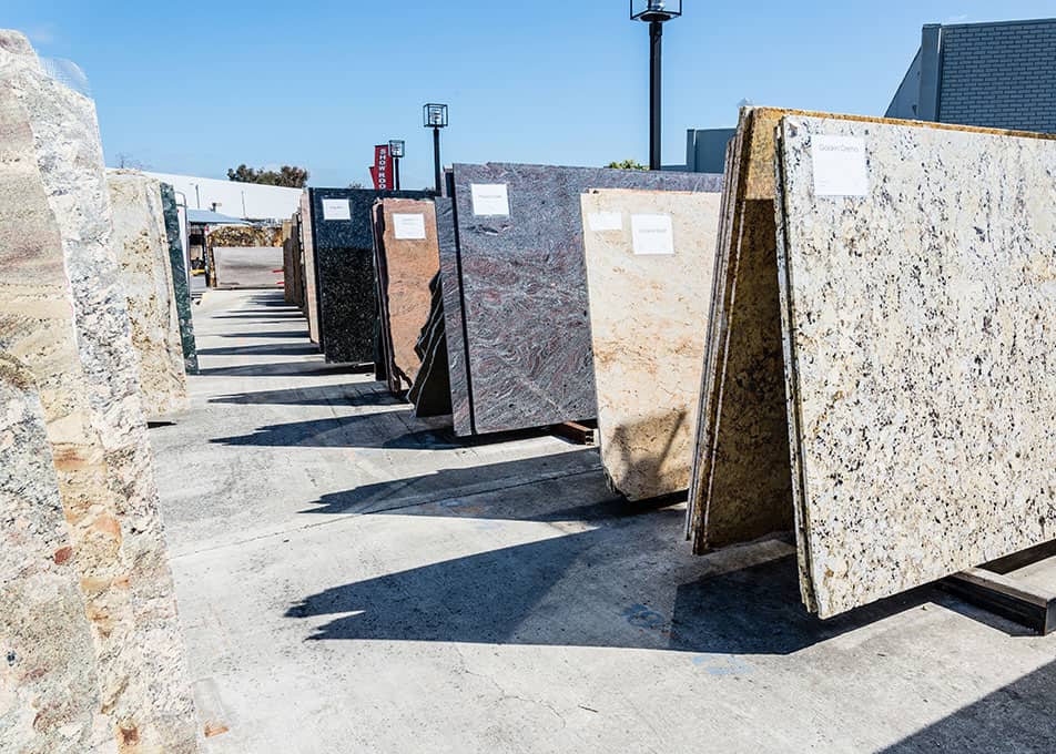 granite slabs at a stone yard