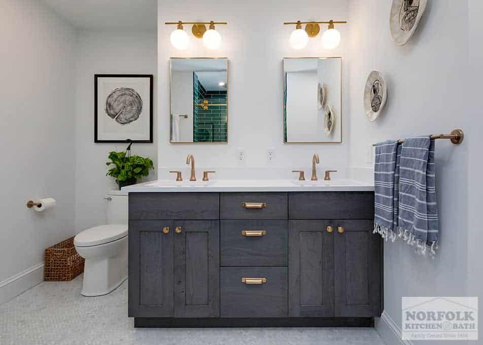modern shaker bath vanity with grey stain