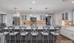 White & Grey Kitchen With Large Island - Braintree, MA