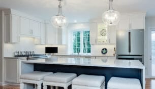 White & Blue Kitchen With Quartz - Mansfield, MA