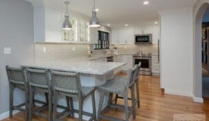 White Shaker Kitchen With Cambria Quartz - Newton, MA