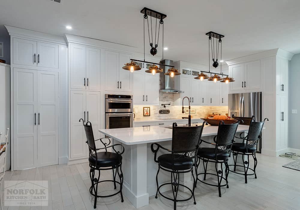 white inset kitchen cabinets with quartz countertops
