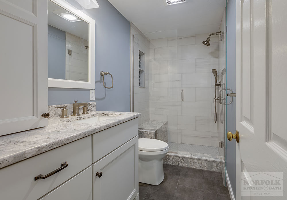 white bathroom remodel in Easton, MA