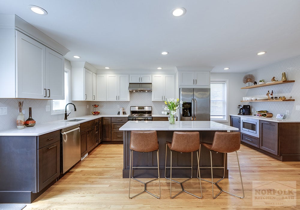 kitchen remodel with white cabinets and cherry cabinets