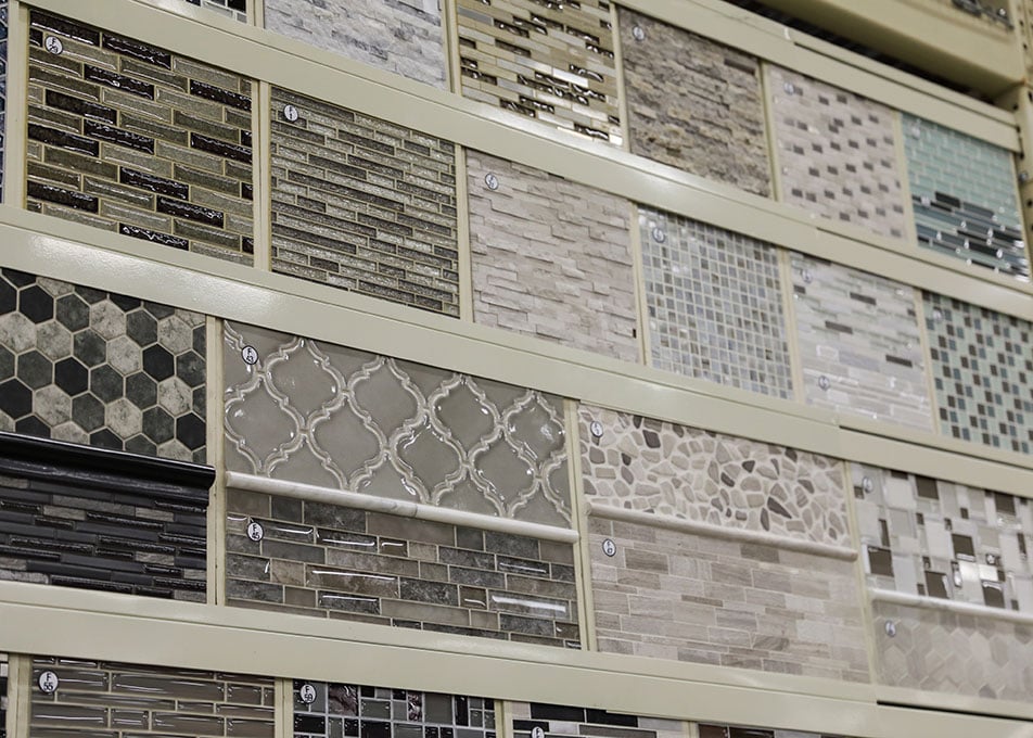 backsplash tile options in a design showroom